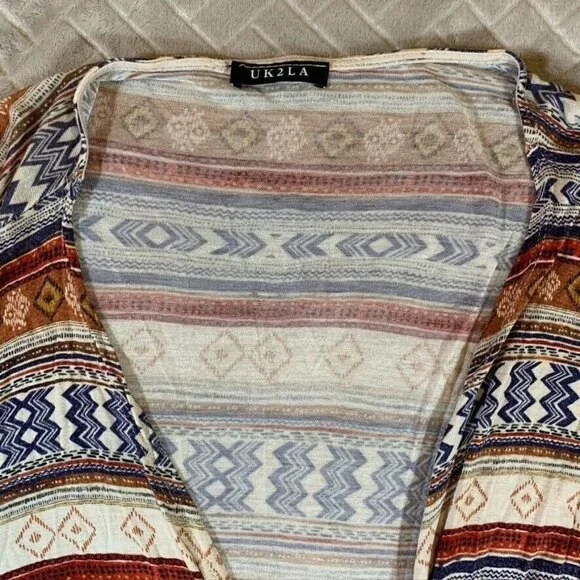 Womens Large Lightweight Cardigan Shirt Open Front Colorful Aztec Geometric - Picture 2 of 12